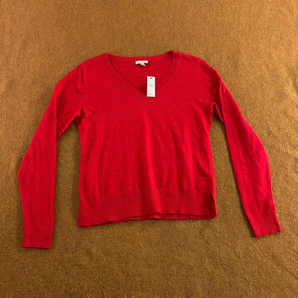 Talbots Womens P US Size XS Red V-Neck Cotton Blend Knit Sweater NWT